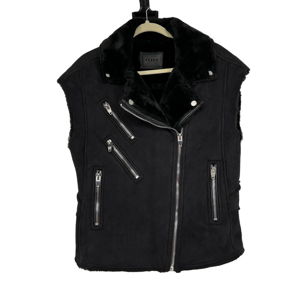 Blank NYC Faux‎ Suede Shearling Moto Vest Black 75P-9223 Womens Small